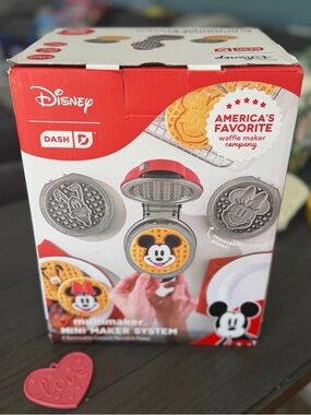 Disney Mini Waffle Maker in Red and White with Character Plates